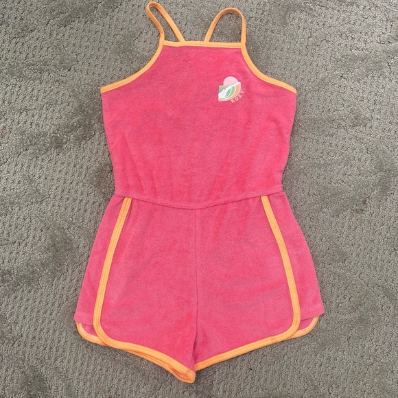 Roxy Girl Pink and Orange Terry Cloth Romper - Picture 1 of 5